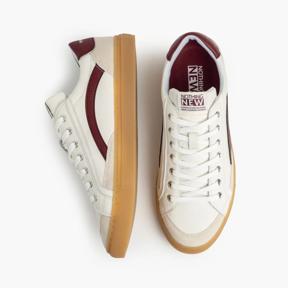 Nothing New Men's White & Burgundy Retro Court Sneakers